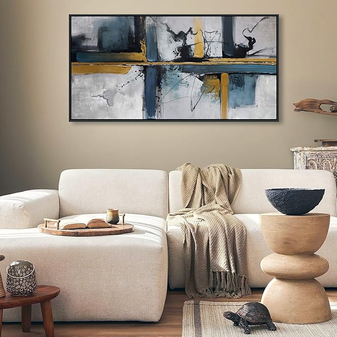Abstract Canvas Wall Art Framed Modern Wall Art for Living Room Navy Blue Artwork for Walls, Above Bed Wall Decor With Navy and Gold for Bedroom and Living Room Office Pictures Wall Decor 20×40IN