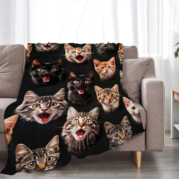 Cats Blanket Cat Throw Blanket Cat Gifts and Decor Cats Blanket for Girls Boys Women Men Kids Adults Soft Warm Cozy Fleece Blanket for Couch Sofa Bed 60"x50"