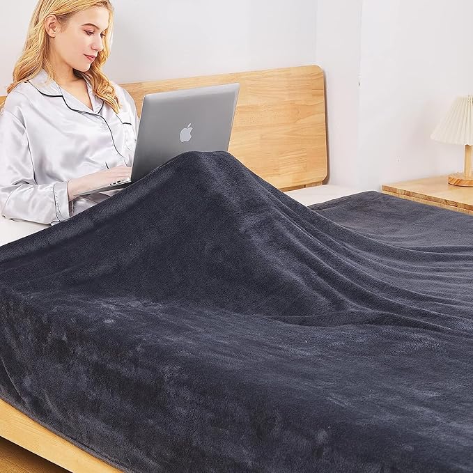 Polar Fleece Throw Blankets Travel Size for The Bed Extra Soft Brush Fabric Super Warm Sofa Throw Blanket 50" x 61"(Dark Grey Travel)