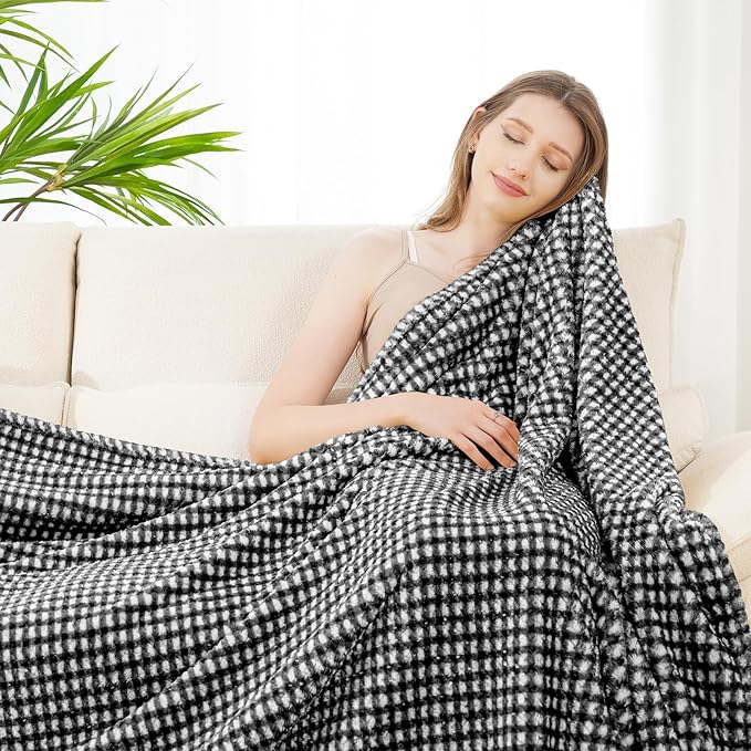 Zyrah Black and White Fleece Throws for Couch Super Soft Throw Blanket Plaid Lightweight Decorative Fuzzy Cozy Blankets for Sofa Chair Bed 40x50 Inches