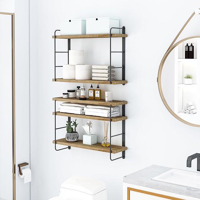 Wall Shelves, Wall Mounted Bookshelves, DIY Floating Shelves for Wall, Wood Hanging Book Shelves for Room, Bedroom, Living Room, Easy Installation (Wooden, 50W x 17H)