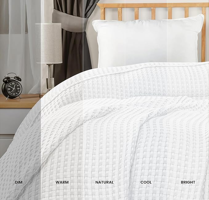 Utopia Bedding White 100% Cotton Waffle Blanket 300 GSM [Twin - 90x72 Inch] Soft Lightweight Breathable Dorm Bed Blanket for All Season