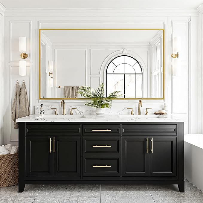 FICTOR Bathroom Vanity Mirror-Gold,55x30 Inch, Shatterproof & Anti-Rust, Wall Mount Large Rectangle Mirrors with Metal Frame for Over Sink, Bathroom, Bedroom, Living Room,Entryway