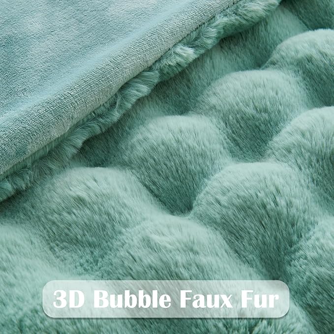 NEWCOSPLAY Faux Fur Twin Blanket Sage Green Luxury Fluffy Thick Warm Bubble Blanket for Couch Sofa Bed 1000GSM (New Sage Green Bubble Thick, Twin(60"x80"))