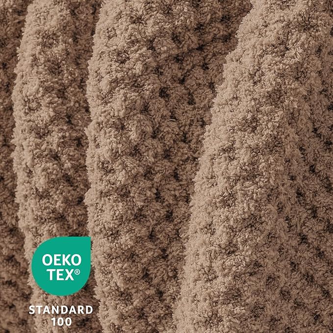 Waffle Knit Throw Blanket, Luxury Cozy Chunky Knit Throw Blanket for Couch, 50 x 60 Inch Thick Ultra-Soft Feather Yarn Knitted Blanket for Sofa, Bed, Home Decor - Beige
