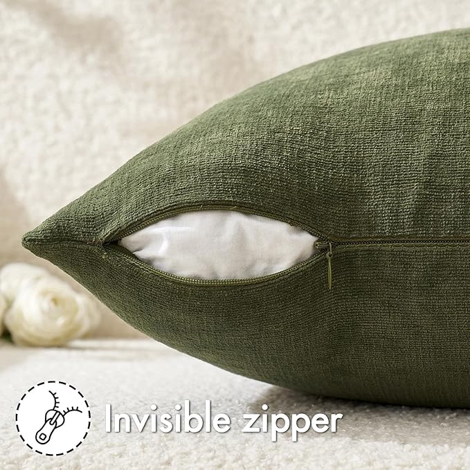 MIULEE Olive Green Couch Pillow Covers 12x20 Inch, Set of 2 Soft Chenille Decorative Lumbar Throw Pillow Covers Farmhouse for Sofa Living Room Bed
