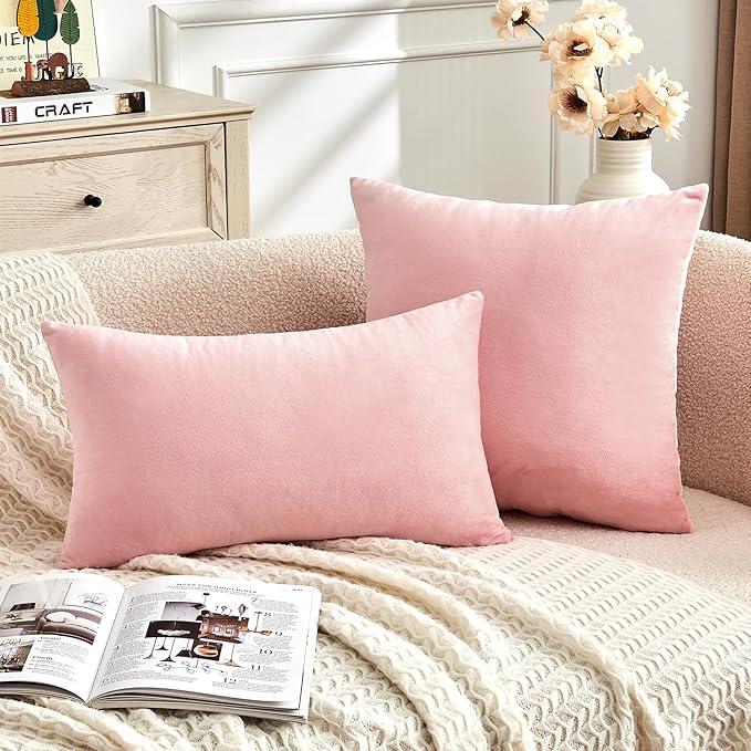 Throw Pillow Covers Pink Set of 2 22x22 Inch Pillow Covers, Soft Velvet Cute Decorative Pillowcases for Couch Sofa Bed, Home Boho Decor, Modern Cushion Covers