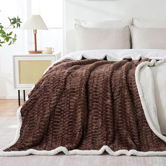 Sherpa Throw Blanket for Couch Flannel Cozy Soft Thick Blanket Warm Twin Blanket for Bed Fleece Home Decor Gifts, Z01 - Dark Coffee, 60"*80"