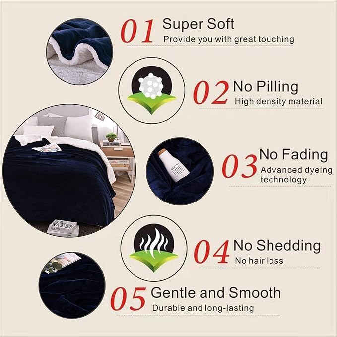 NANPIPER Sherpa Blankets Navy Blue
