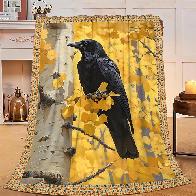 Crow Blanket for Girls Women Boys Men Adults Kids Soft Cozy Fleece Raven Throw Blankets Gifts Warm Flannel Plush Lightweight Decor for Couch Bed Sofa 80"X60"