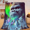 Gorilla Wolf Blanket for Girls Women Boys Men Adults Kids Soft Cozy Fleece Aurora Chimpanzee Foot Throw Blankets Gifts Warm Flannel Plush Lightweight Decor for Couch Bed Sofa 60"X50"
