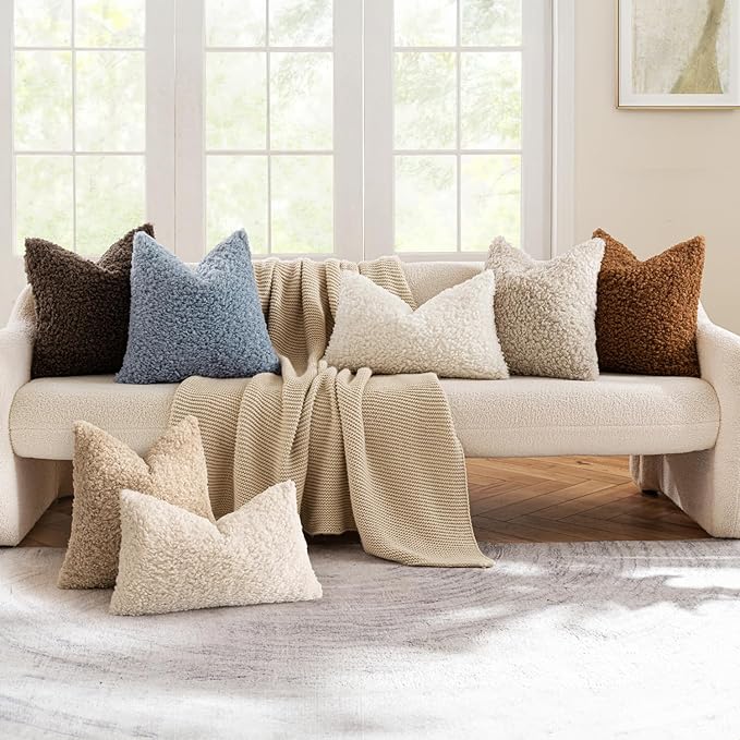 MIULEE Pack of 2 Faux Fur Chocolate Throw Pillow Covers 18x18 Inch Boucle Decorative Sherpa Pillow Covers Fuzzy Accent Soft Sheepskin Fleece for Boho Home Decor Sofa Living Room Couch Bed