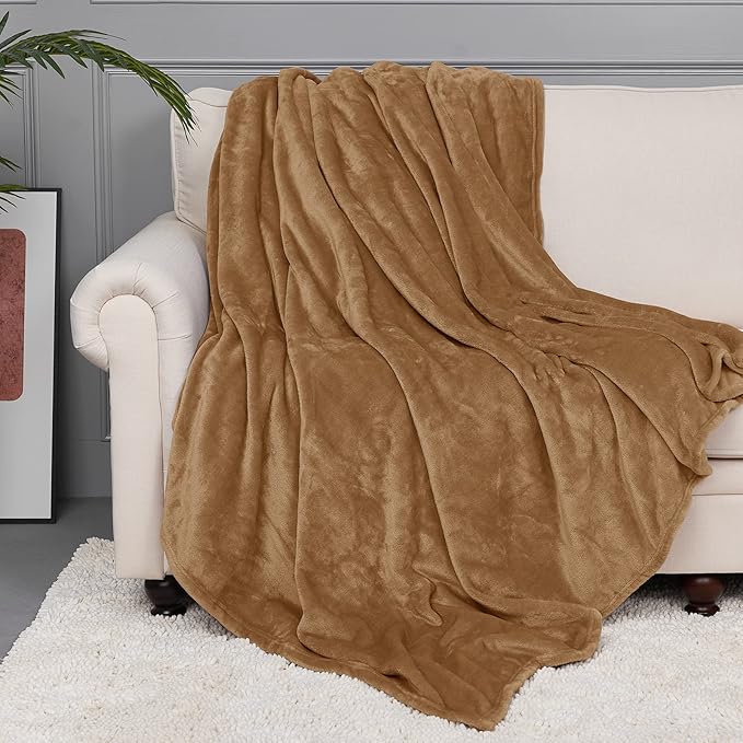 StangH Camel Fleece Bed Blanket Queen Size - Flannel Super Soft Throw Blanket for Babies, Cozy Microfiber Plush Fuzzy Blankets for Couch Sofa Decoration, (Queen Size 90 x 90, Camel)