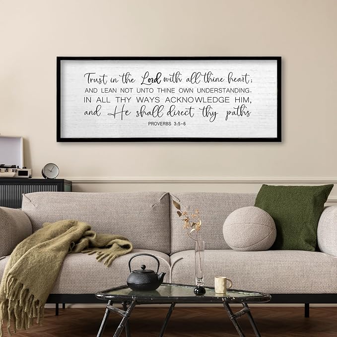 TQianJiang Bible Verse Wall Art Trust in The Lord With All Thine Heart Proverbs 3:5-6 Plaque 32"×12" Christian Scripture Faith Quotes Wall Decor Large Christ Prayerm for Living Room (Black)