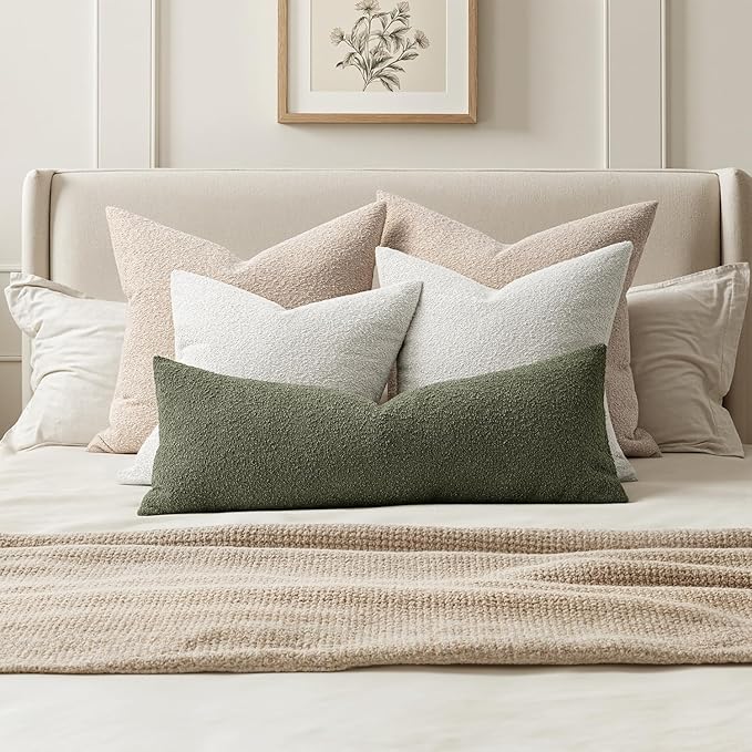 MIULEE Textured Boucle Throw Pillow Cover Olive Green Accent Solid Lumbar Pillow Case Spring Decorative Soft Pack of 1 Couch Cushion Chair Sofa Bedroom Livingroom Home Decor,36x14 Inch