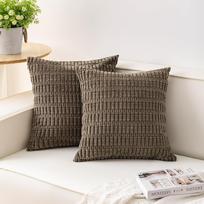 Aegero Pack of 2 Corduroy Decorative Throw Pillow Covers 20x20 InchSoft Striped Pillow Covers Modern Farmhouse Home Decor for Sofa Living Room Couch Bed（Green）