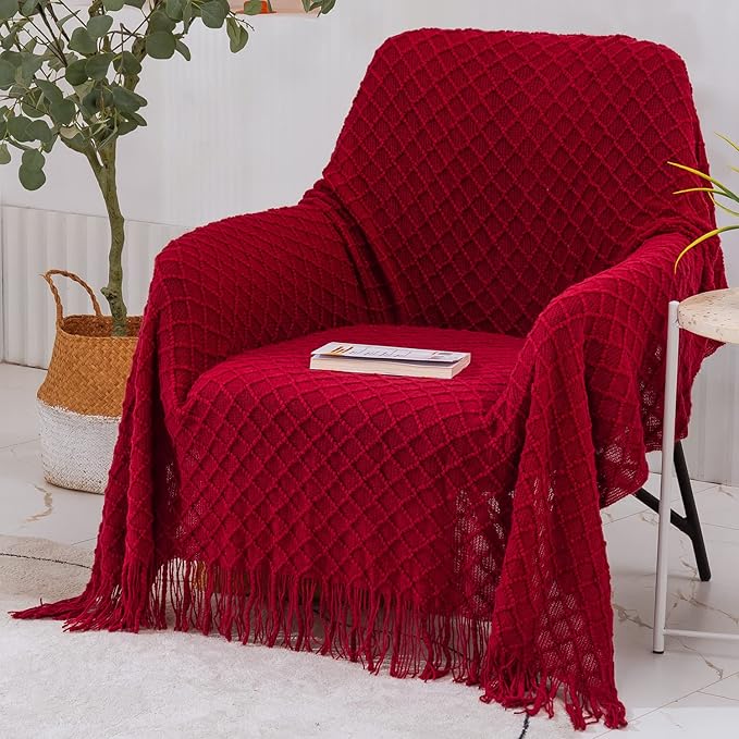 Throw Blanket for Couch,Soft Cozy Knit Blanket,Lightweight Decorative Throw for Sofa Chair Bed Travel and Living Room-All Seasons Suitable for Women,Men and Kids (Red, 50"x60")
