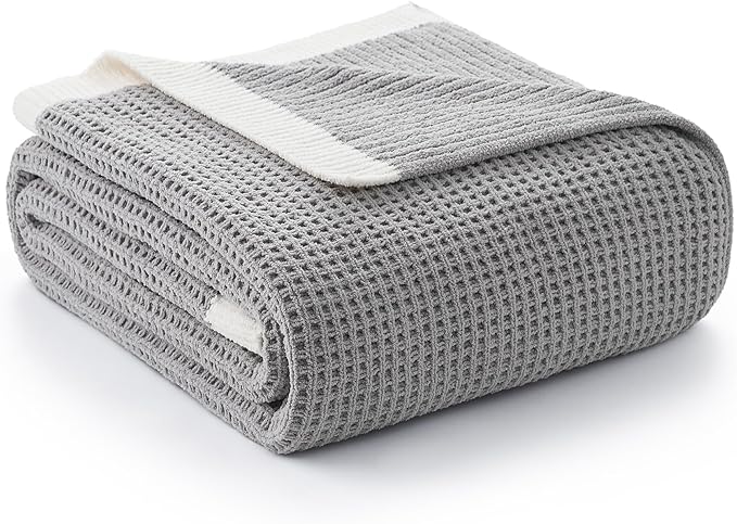 Amélie Home Waffle Throw Blanket for Couch Twin, Soft Cozy Chenille Knit Blanket Warm Decorative Throw for Sofa, Bed, Living Room, 60"x80", Grey