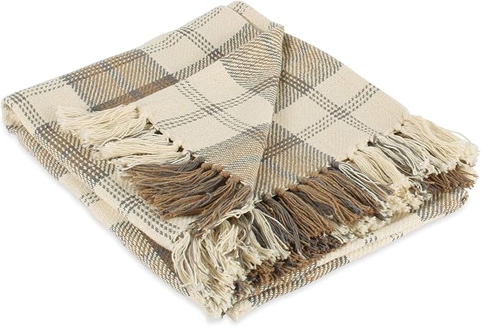 DII Farmhouse Woven Throw, 50x60 with 3" Fringe, Stone