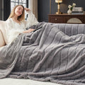 Cozy Bliss Deluxe Sheared Rabbit Faux Fur Throw Blanket, Soft Fuzzy High-Low Sculpted Plush Blanket for Couch, Cozy Home Accent, All Season Use, Grey 60"x80"