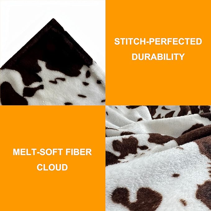Fleece Blanket Full/Queen - 80x90 Inch Lightweight & Buttery-Soft Throw for Bed, Sofa, Camping | 300GSM Cloud-Touch Microfiber | Cozy Essentials for Travel & Movie Nights, (Cow)