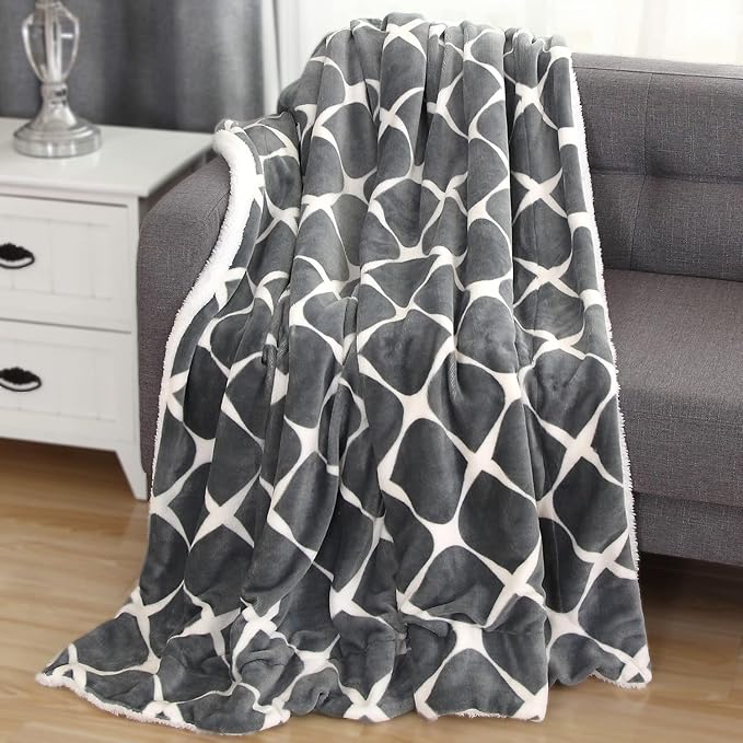 Elegant Comfort Luxury Ultra-Plush Velvet Touch Fleece Throw Soft, Warm, Cozy| Micromink Sherpa-Backing Reversible Blanket for Bed, Sofa and Couch, (50 x 60), Bloomingdale Grey
