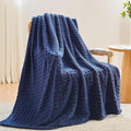 NEWCOSPLAY Super Soft Throw Blanket Navy Premium Silky Flannel Fleece 3D Waffle Checkered Lightweight Bed Blanket All Season Use (Dark Navy, Throw(50"x70"))