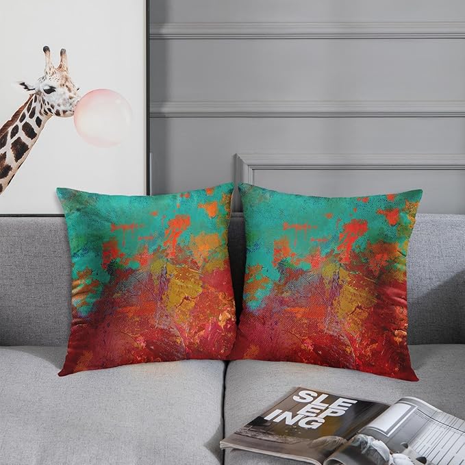 Britimes Throw Pillow Covers Modern Home Art Decor, 20 x 20 Inches Set of 2 Pillow Cases Decorative, Abstract Oil Painting Pillowcases for Bedroom, Living Room, Cushion Sofa, Turquoise Burnt Orange