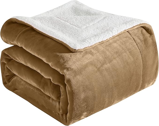 Elegant Comfort Ultra Soft Reversible Flannel Sherpa Blanket - Cozy Silky Fleece Throw for Couch, Bed - Plush Fuzzy Warm Winter Blanket for Gift, King, Taupe