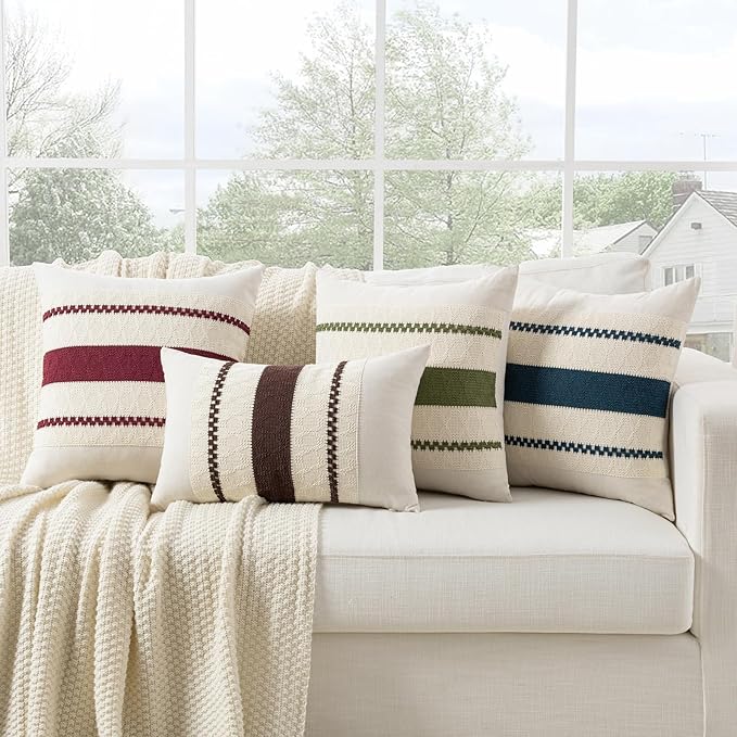 Fancy Homi Set of 2 Boho Brown Big Decorative Throw Pillow Cover 24x24 Inch for Couch Bed Bedroom, Aesthetic Modern Organic Farmhouse Room Decor, Soft Cotton Accent Macrame Woven Cushion Case
