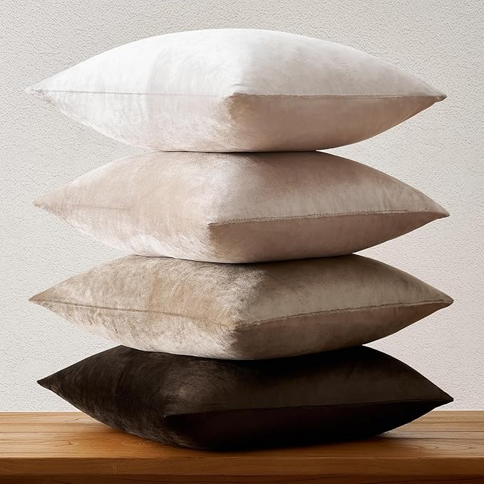 GIGIZAZA Pack of 4 Velvet Pillow Covers - 18x18 Decorative Throw Pillows Soft Couch Cushion Luxury Covers for Bed Living Room Accent Decor Elegant Pillow Cases,Gradient Color Brown