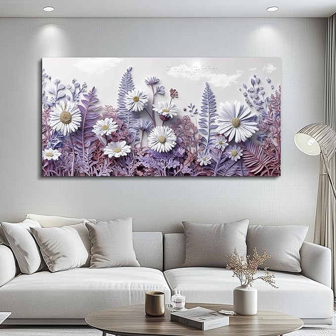 QIYILEXWART Canvas Wall Art For Living Room Wall Decor For Bedroom Office Wall Decoration Daisy Fern Landscape Painting Farmhouse Pictures Artwork Room Aesthetic Home Decor 20x40 In