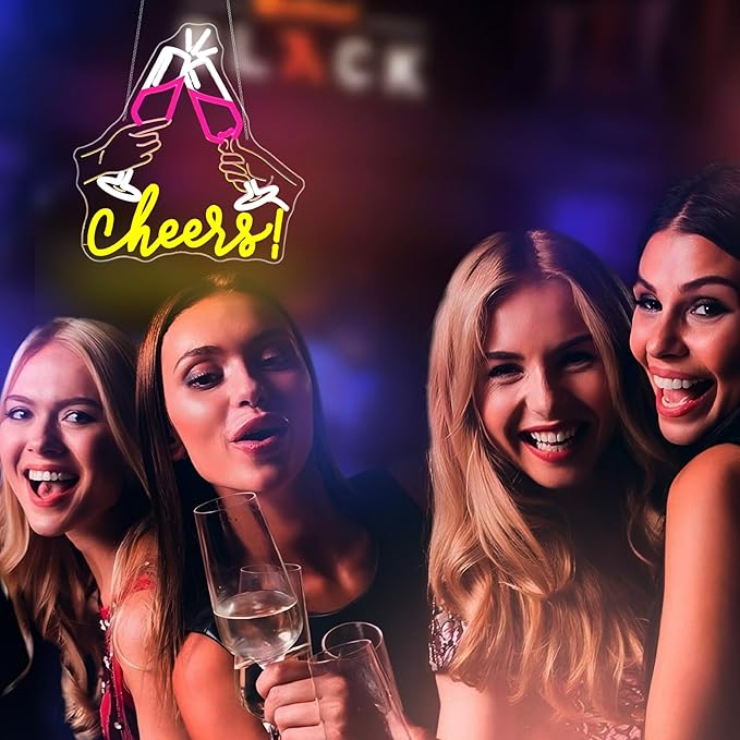 Neon Sign, Cheers Neon Signs for Wall Decor - LED Signs for Home, Party, Bars, Club - USB Powered Light Up Sign Decorations