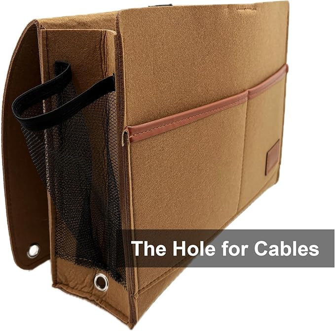 Bedside Caddy,Felt Bedside Storage Organizer, Hanging Storage for Dorm Bed Sofa for tablet Magazine Phone Remotes Water Bottle Holder (Khaki)