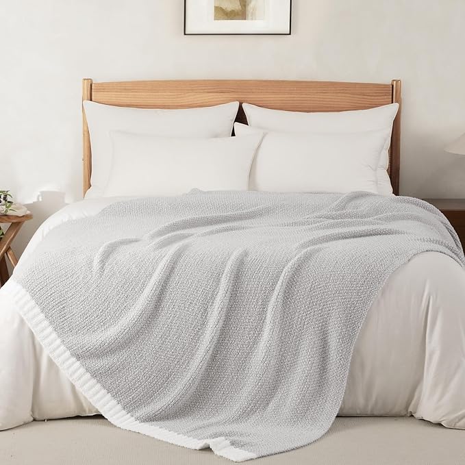Whale Flotilla Knit Blanket Twin Size, Ultra Soft Warm Reversible Cozy Decorative Blankets for Couch Sofa and Bed, 60x80 Inch, Grey