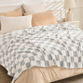 EMME Checkered Blanket Twin Size - 60"x80" Grey Knit Blanket Soft Fluffy Patterned Throw Blankets for Couch, Sofa, Chair, Bed, Camping, Picnic, Travel