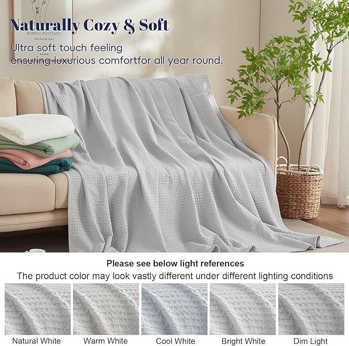 PHF Lightweight Waffle Weave Blanket King Size, Breathable & Ultra Soft, 104"x 90" Soft & Cozy Thin Blanket for All Season & Hot Sleepers, Bed, Home Decor - Light Grey