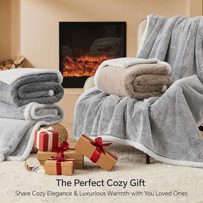 BEDELITE Sherpa Throw Blanket for Couch – Ultra Soft & Cozy Plush Blanket for Sofa, Bed & Room Decor, Thick Fluffy Throw Gifts for Women, Men, Mom, Dad, 50x60 inch, Light Grey