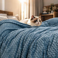 PHF Ultra Soft Flannel Fleece Blanket King Size, Lightweight 3D Jacquard Fleece Blanket, No Shedding, No Pilling, Luxury 340GSM Aesthetic Fluffy Cozy for Bed Room Decor, 108"x90", Denim Blue
