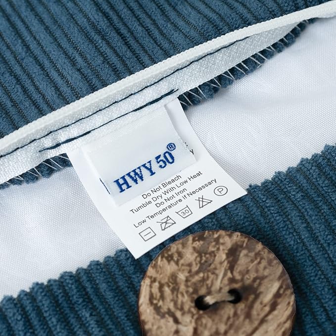 HWY 50 Blue Chenille Throw Pillow Covers 18x18 Inch with Triple Buttons, Soft Farmhouse Accent Decorative Cushion Cases for Couch Sofa Bed Living Room Pack of 2