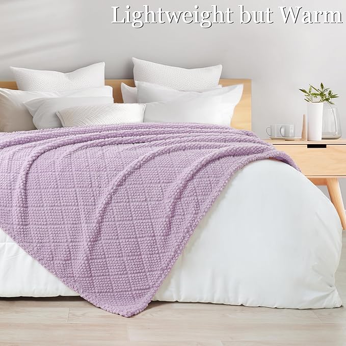 Whale Flotilla Fuzzy Fleece King Size Blanket for Bed, Soft Fluffy Jacquard Waffle Blankets for All Season, Lightweight and Warm, 90x104 Inch, Lilac