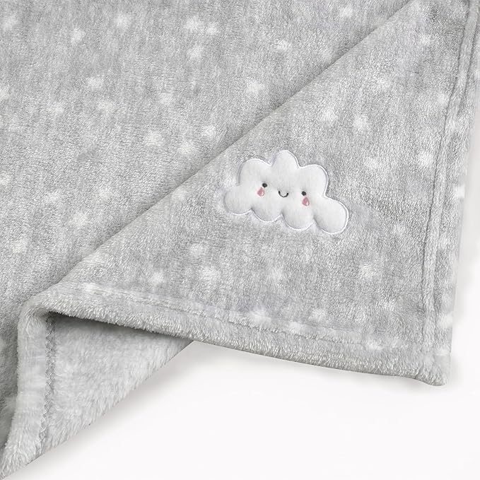 CREVENT 2Pcs 30''X40'' Cute Cozy Fluffy Warm Baby Blankets for Infants Toddlers' Bedding Crib Cot Stroller - Grey Cloud + Blue Sherpa
