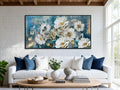 Arjun Large Black Framed Flower Canvas Wall Art for Living Room White Elegant Modern Painting for Bedroom Textured Gold Foil Turquoise Picture Floral Teal Artwork Home Office Decor, 48"x24"