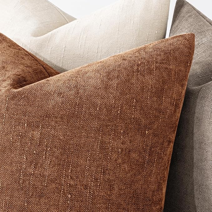 MIULEE Pack of 2 Decorative Throw Pillow Covers Soft Chenille Throw Pillows Solid Neutral Farmhouse Textured Cushion Covers Morden Home Decor for Couch Sofa Bedroom Living Room 18x18 Inch,Pecan Brown