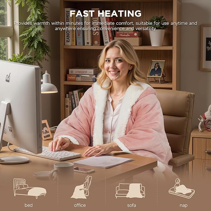 Heated Blanket Throw - Wearable Electric Blanket with 6 Heat Levels & 9 Hours Auto Off,Gifts for Women,Home Office Use,Machine Washable,50"x60"(Pink)