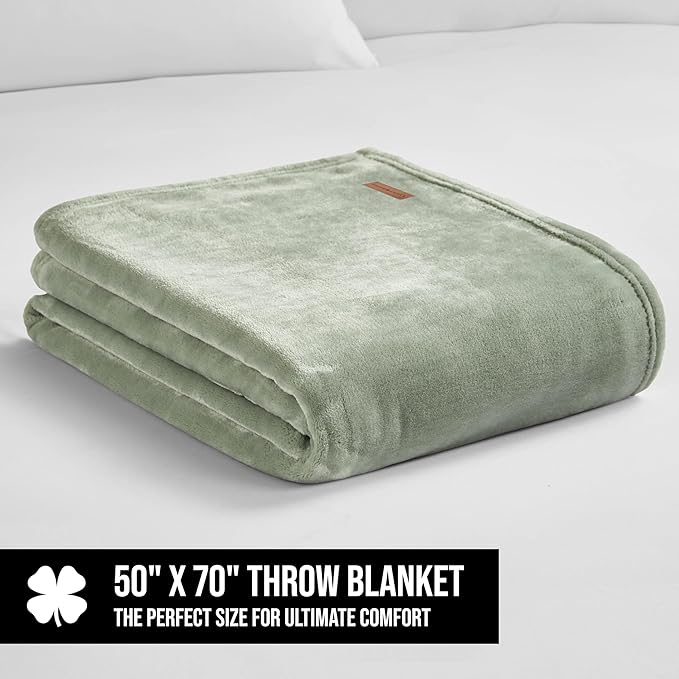 Lucky Brand Solid Plush 50"x70" Throw Blanket, Desert Sage Green - Soft, Cozy, and Timeless Comfort