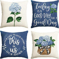 AVOIN colorlife Blue Hydrangea Spring Summer Throw Pillow Covers, 18 x 18 Inch Today is A Good Day Dark Blue Cushion Case Decoration for Sofa Couch Set of 4