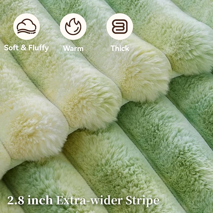 Fluffy Faux Fur Throw Blanket, Thick 1000GSM Soft Cozy Throw Blankets for Bed, Luxury Plush Striped Warm Fuzzy Blanket for Couch LivingRoom Home Decor & Gifts(50" x 70",Tie-dye Green)