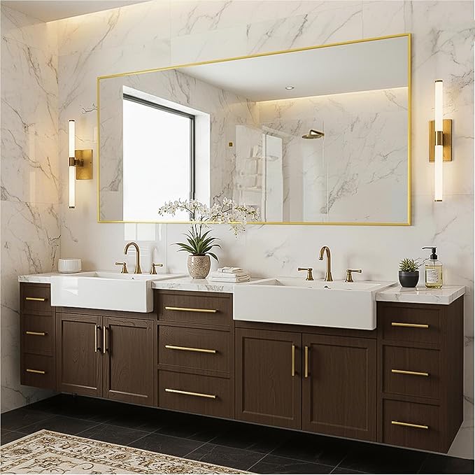 FICTOR Bathroom Vanity Mirror-Gold,60x36 Inch, Shatterproof & Anti-Rust, Wall Mount Large Rectangle Mirrors with Metal Frame for Over Sink, Bathroom, Bedroom, Living Room,Entryway