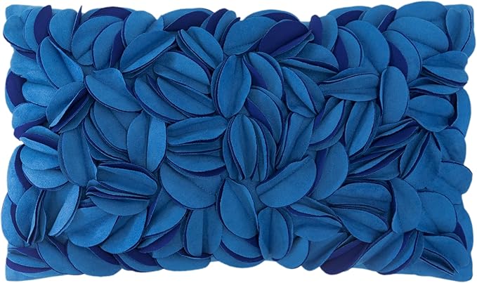 KINGROSE 3D Floral Decorative Throw Pillow Cover Handmade Soft Pillow Case Sham Solid Cushion Cover for Bedroom Home Decor Sofa 12 x 20 Inches Solid Suede Blue